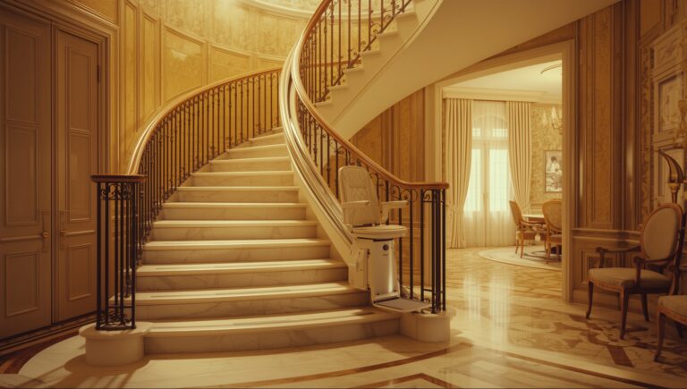 Premium curved stairlift installed on a grand indoor staircase for luxury home accessibility
